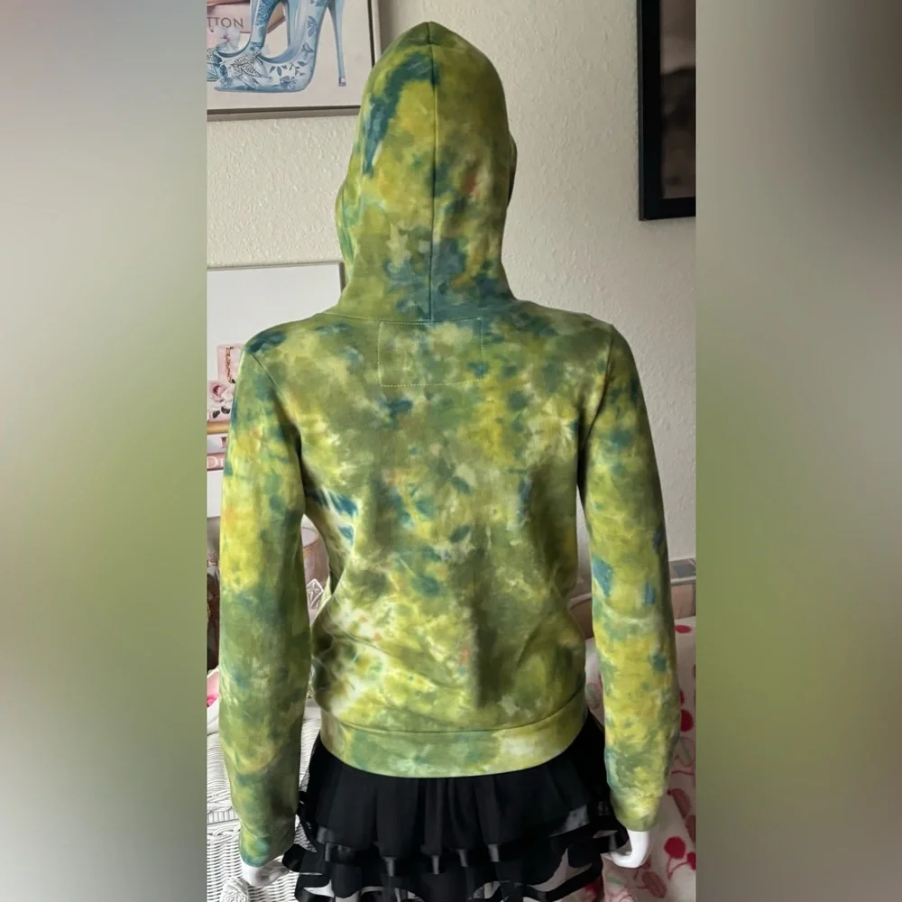 Aviator Nation Junior Kids Zipper Hoodie Tie Dye in Lime Yellow Unisex Size 14